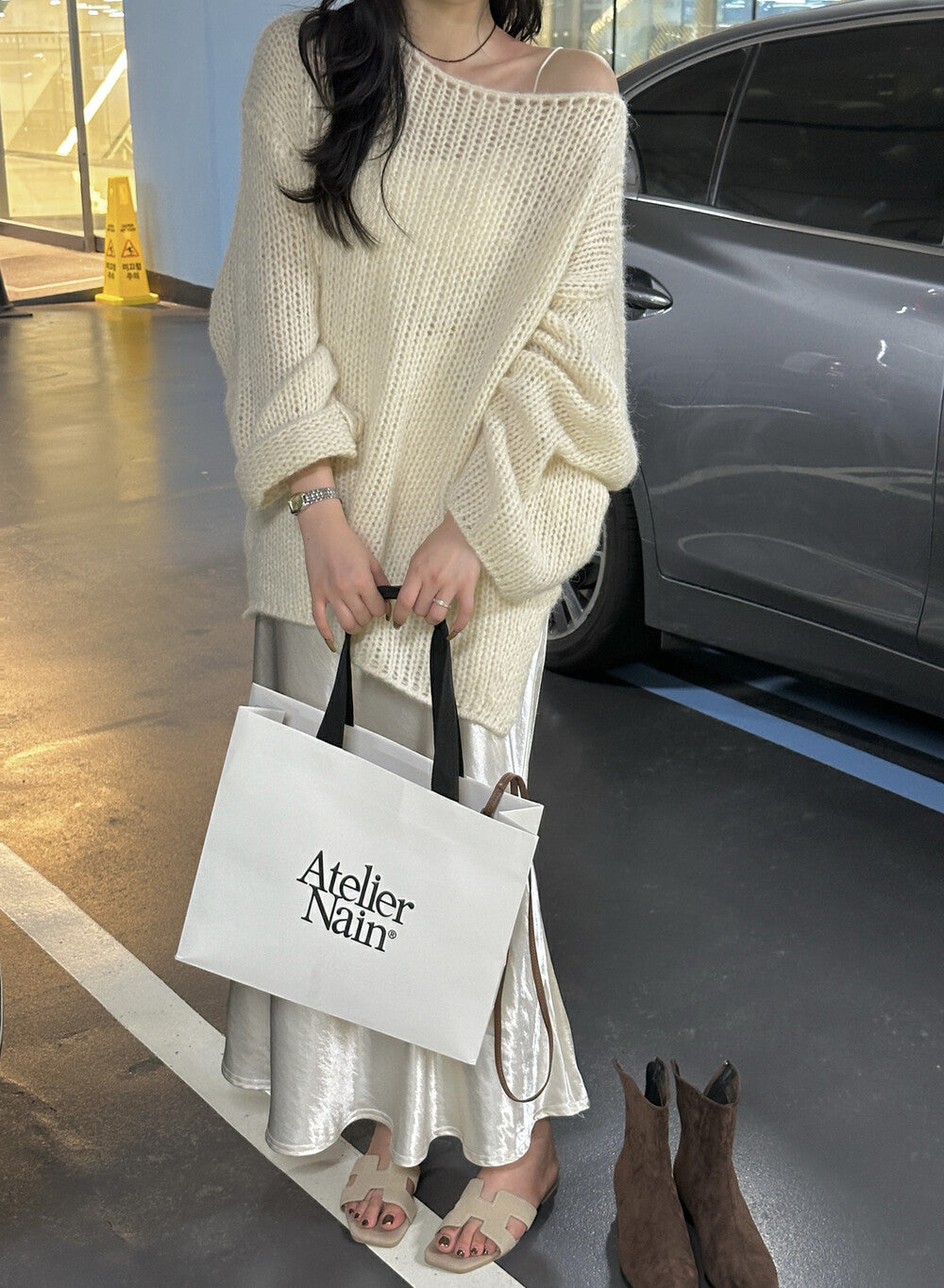 Women's Casual One Neck Loose And Lazy Style Knitted Sweater