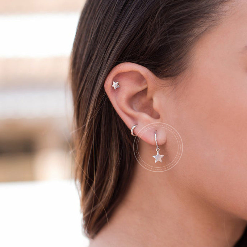 Sterling Silver Needle Fashionable And Elegant Five Pointed Star Earrings