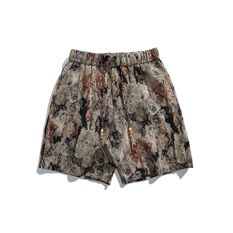 Loose American Retro Floral Shorts Men