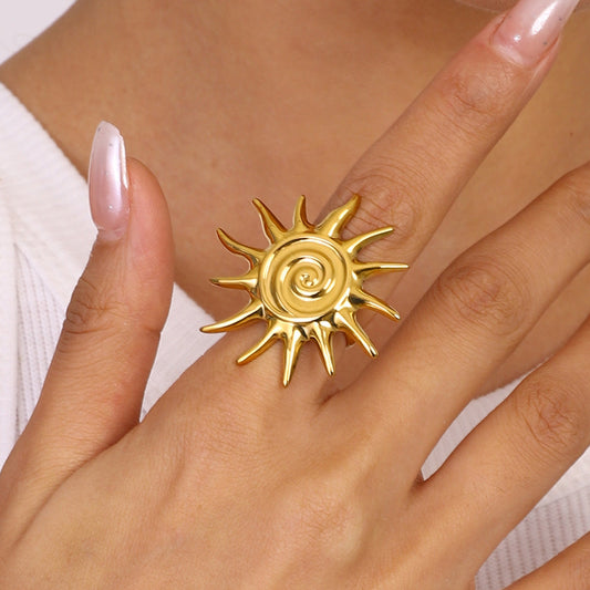 Stainless Steel Thread SUNFLOWER Adjustable Fashion Ring