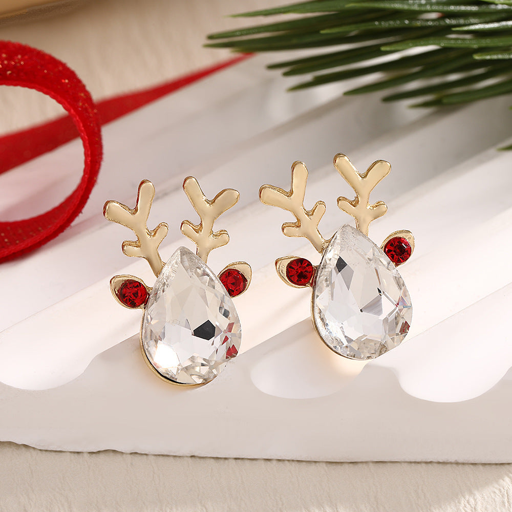 Christmas Fashion Elk Christmas Tree Snowflake Diamond Personalized Three-dimensional Cartoon Earrings