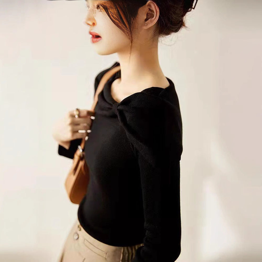 Women's Diagonal Collar Long-sleeved Sweater