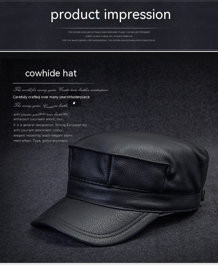 Autumn And Winter Men's Genuine Leather Octagonal Cap
