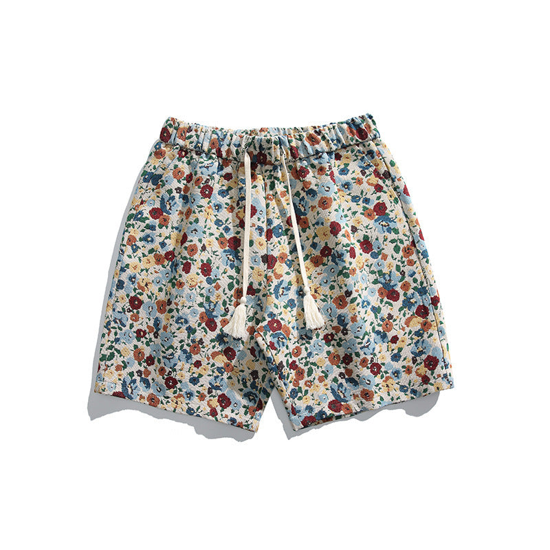 Loose American Retro Floral Shorts Men