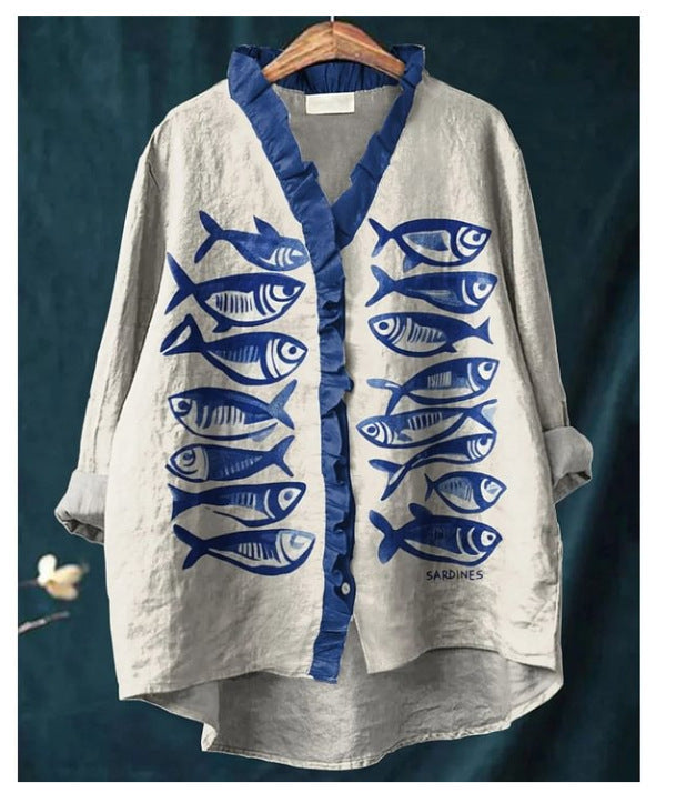 Loose Print Crew Neck Casual Plus Size Women's T-shirt