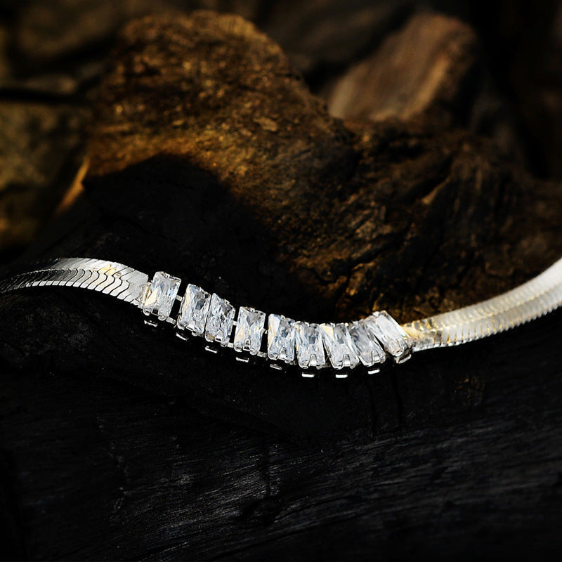 Zircon Bracelet Girls Niche High Sense French Entry Lux S925 Silver Square Diamond Mesh Red Snake Bones Chain