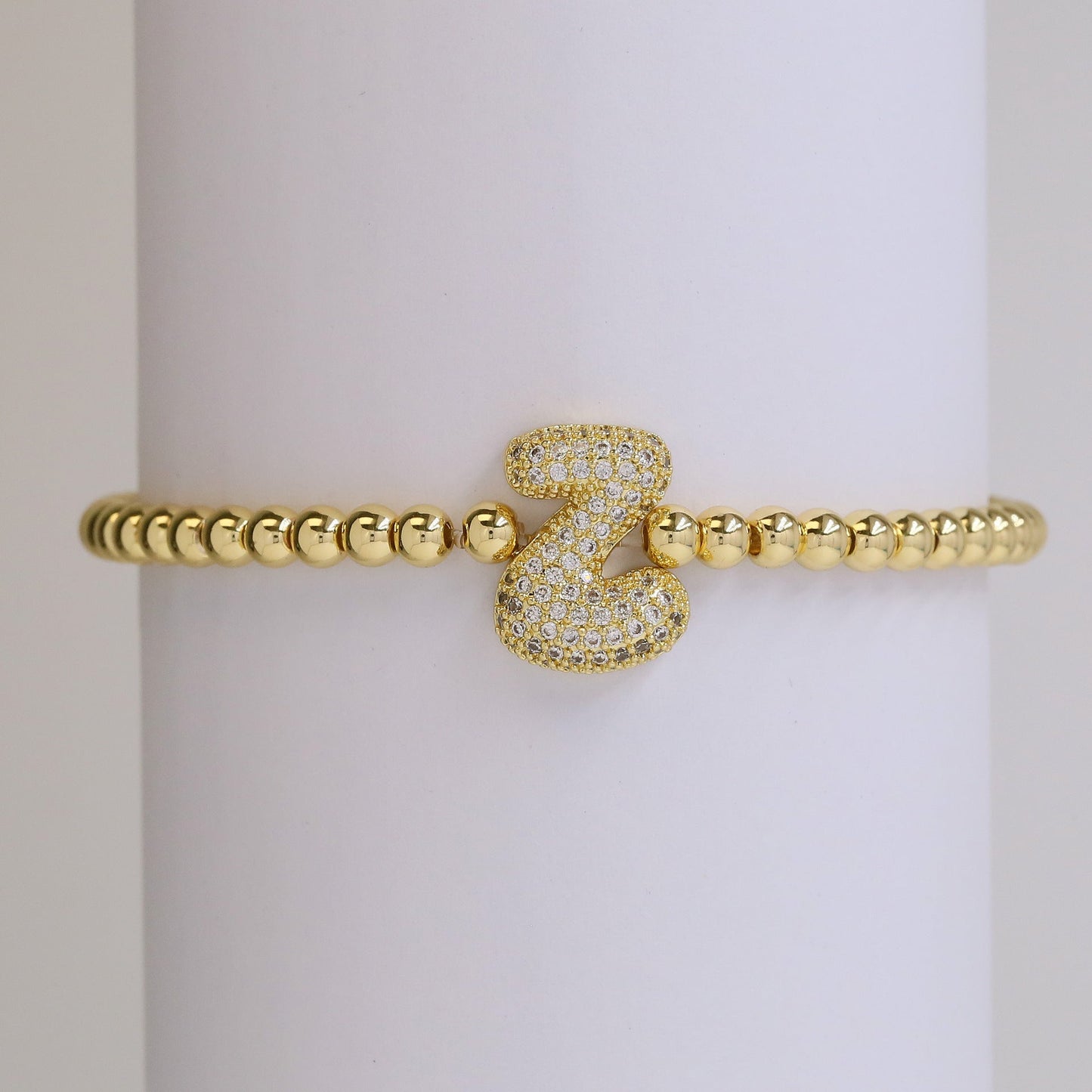 Fashion Jewelry 18K Balloon Bubble Zircon Letter Beaded Copper Bead Elastic String Bracelet
