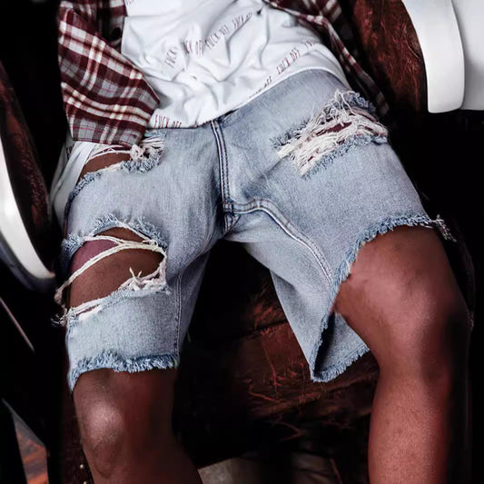 Men's Ripped Shorts Men's European Hip Hop Raw Edges