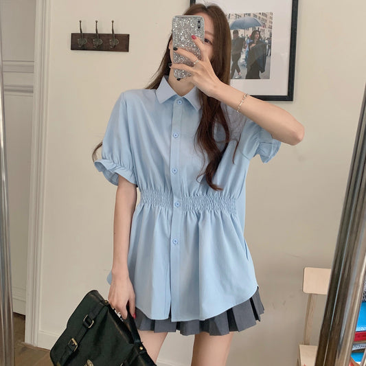 New Korean Style Fashion Waist-controlled Belly Covering Western Style Shirt Women