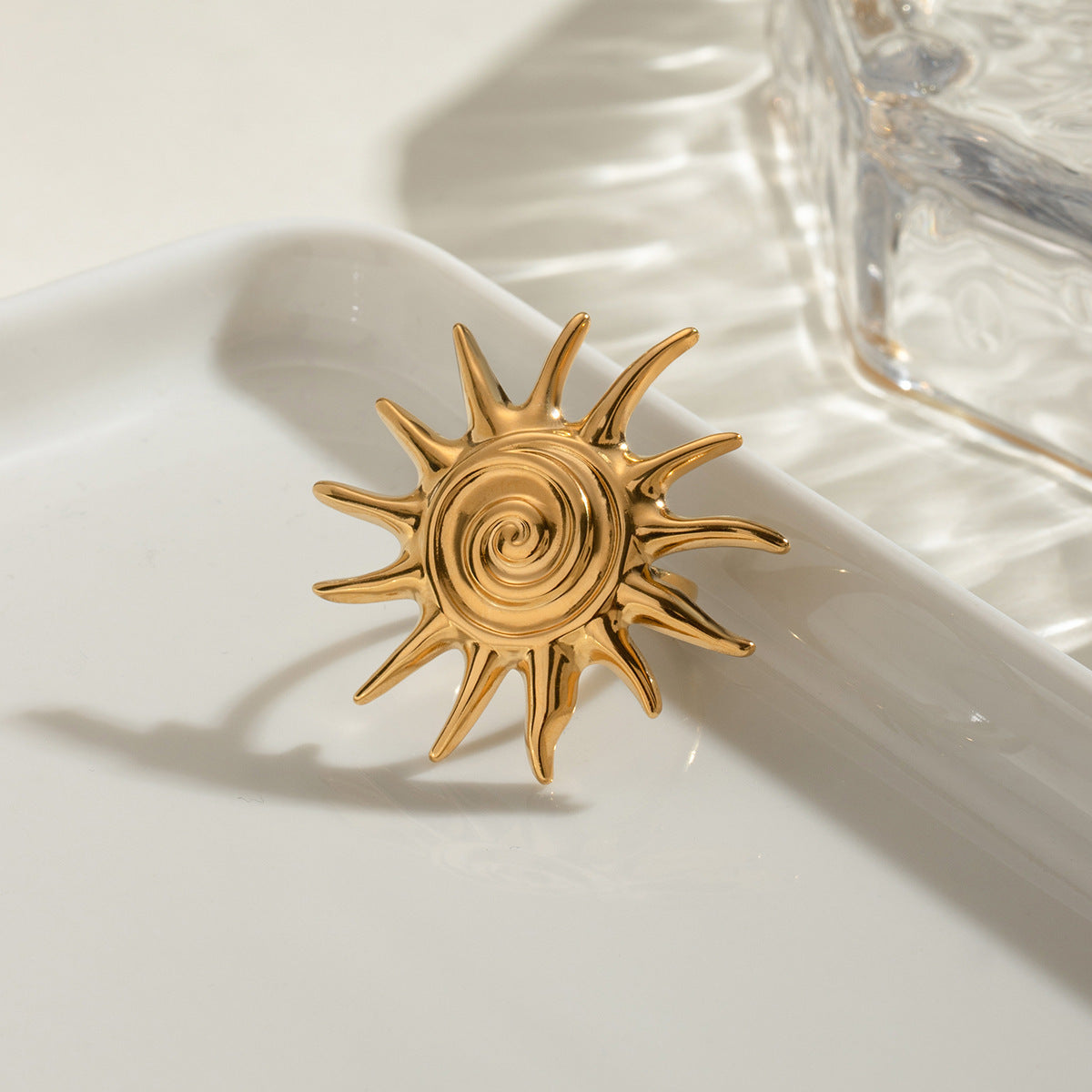 Stainless Steel Thread SUNFLOWER Adjustable Fashion Ring