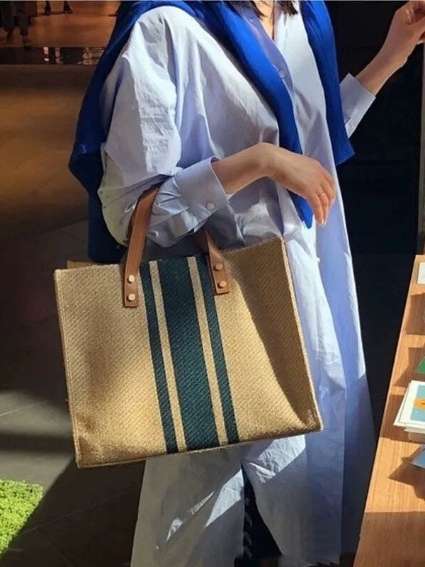 Women's Portable Briefcase Professional Commute Striped Minimalist Shoulder Bag