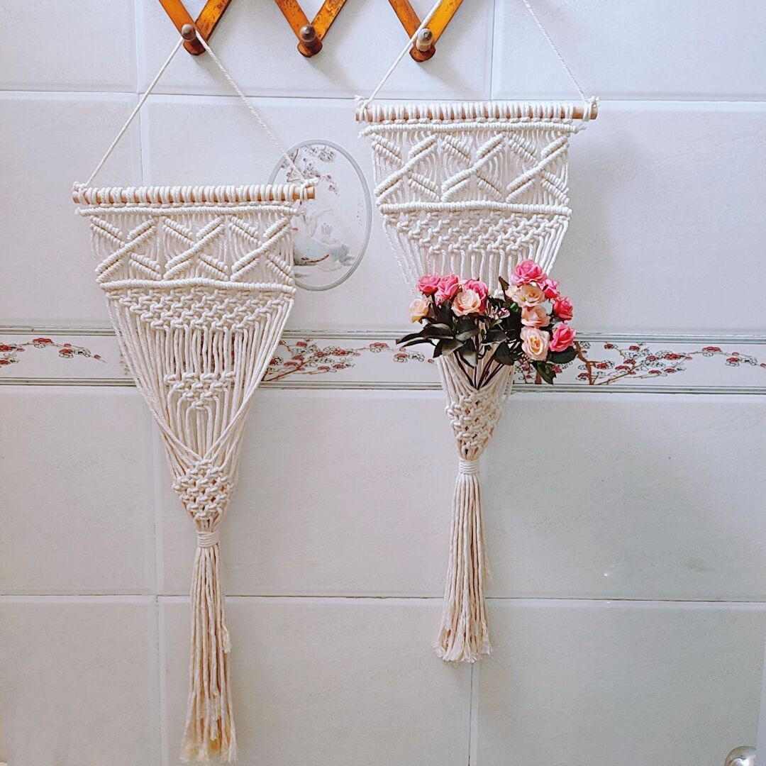 Nordic Style Woven Cotton Hanging Basket Gardening Hanging Net Pocket Flower Basket