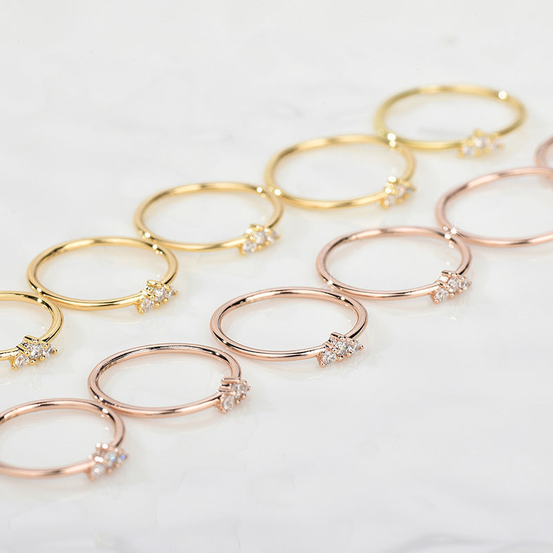 Titanium Steel 18K Gold Inlaid Zircon Ring