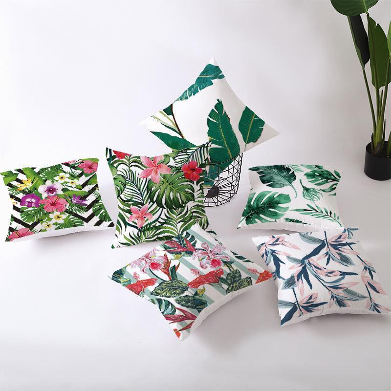 Summer Tropical Plants Decorative Pillowcase Green Leaves