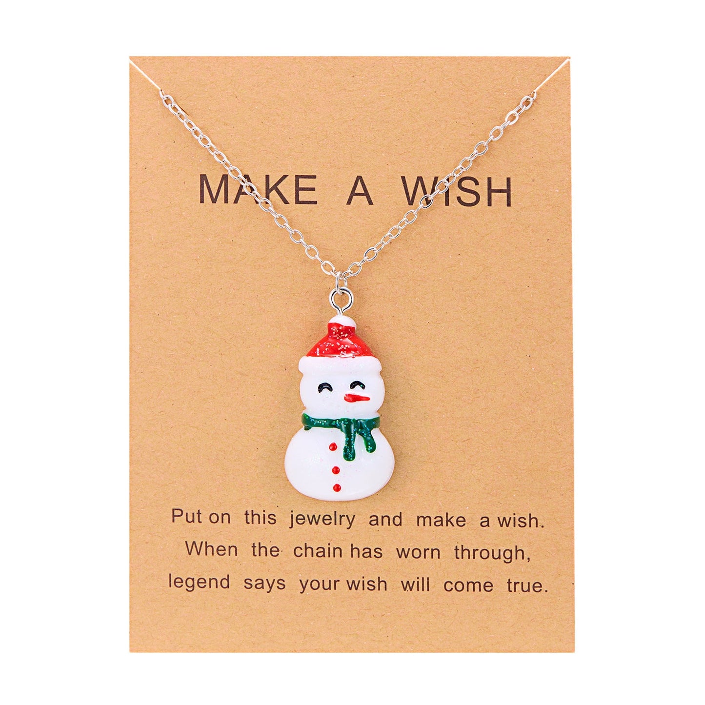 Cute Cartoon Resin Necklace Christmas Snowman Santa Claus Pendant Clavicle Chain Necklace For Women Jewelry