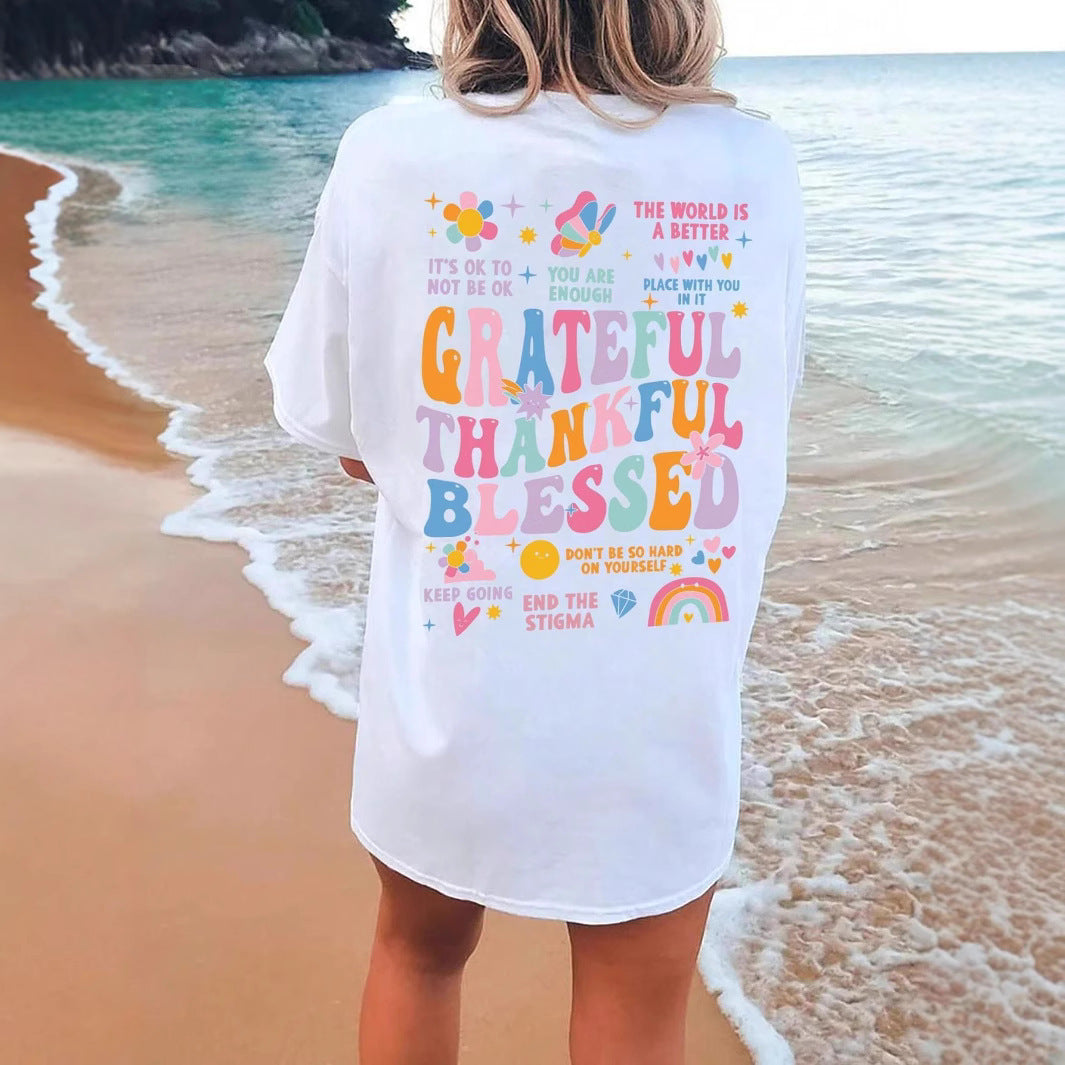 2D Printed Thanksgiving Element All Cotton T-shirt Loose Short Sleeve