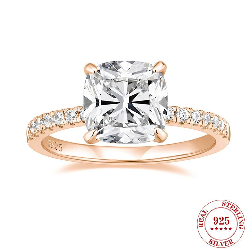 Four-claw Pillow-shaped 4 Karat Zircon 925 Silver Diamond Ring