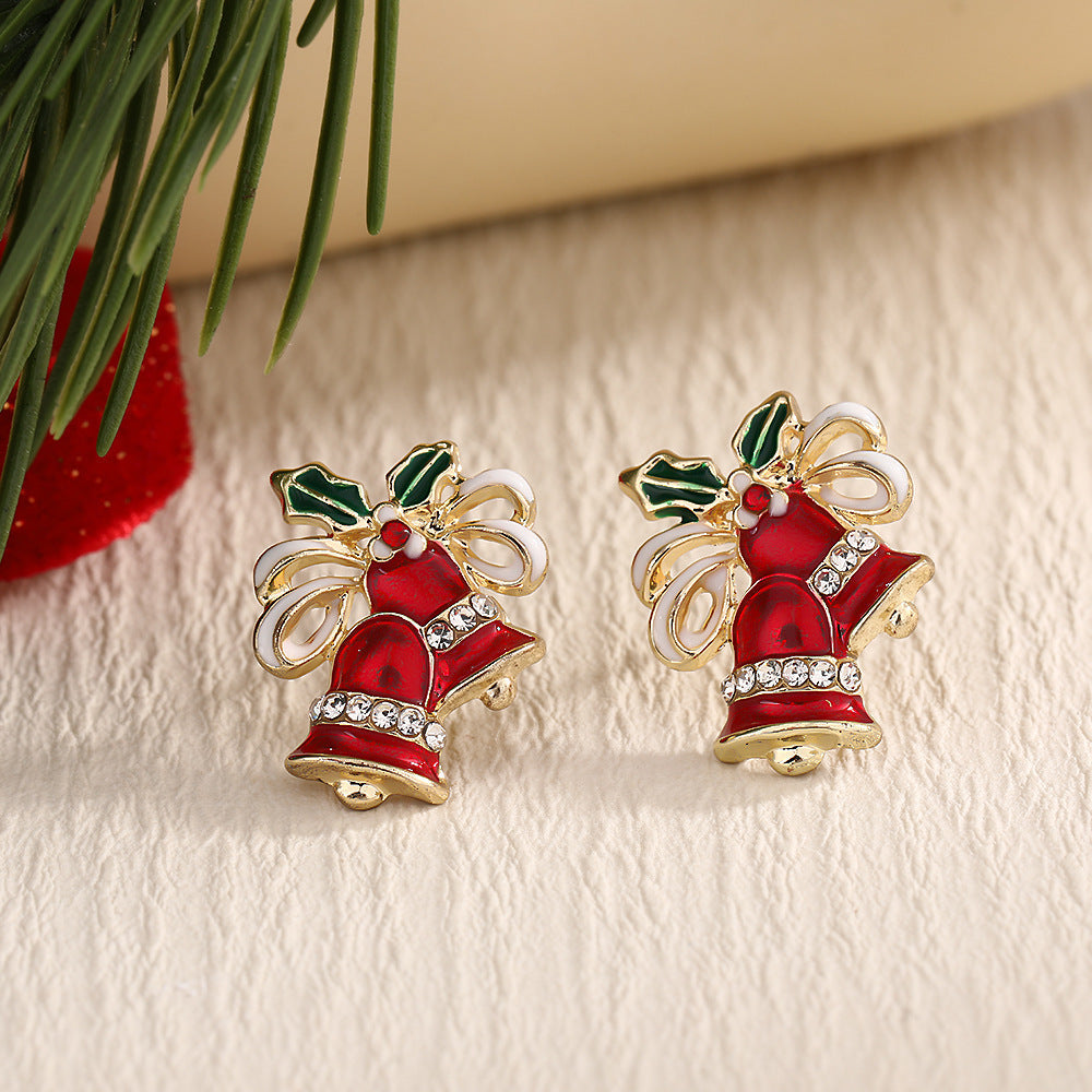 Christmas Fashion Elk Christmas Tree Snowflake Diamond Personalized Three-dimensional Cartoon Earrings
