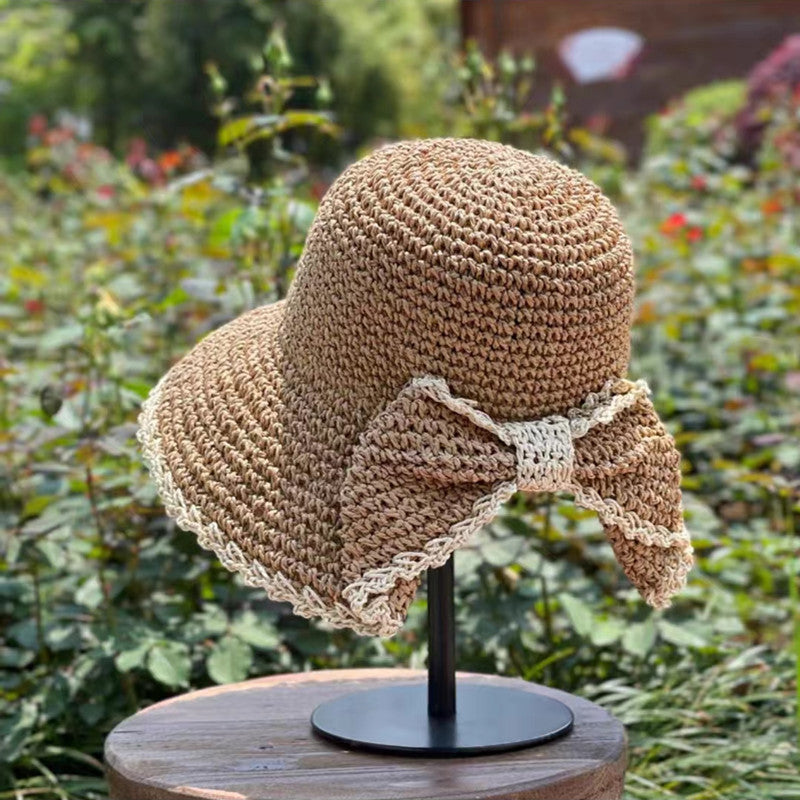 Elegant Bow Hat Hand Crocheting Woven Sun Hat