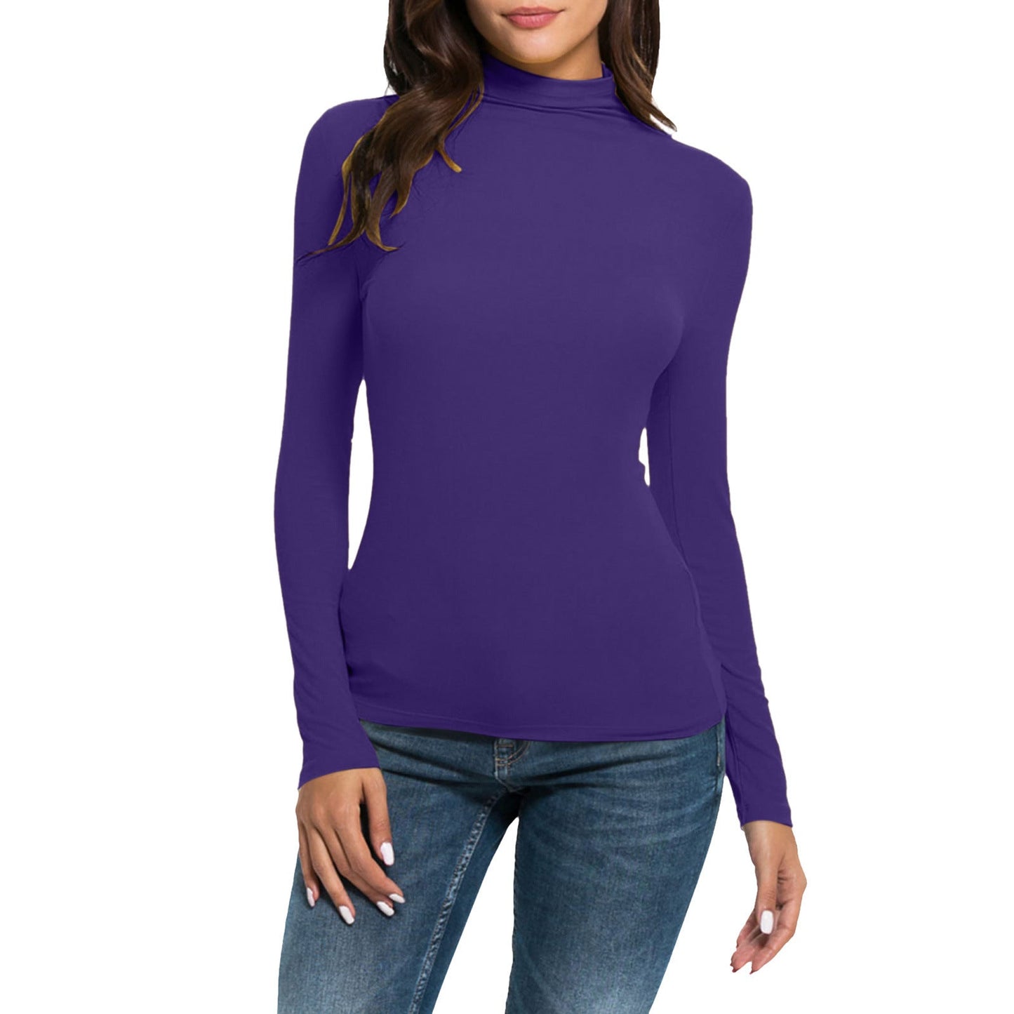 Women's Casual Long-sleeved Turtleneck Solid Color Top Bottoming Shirt