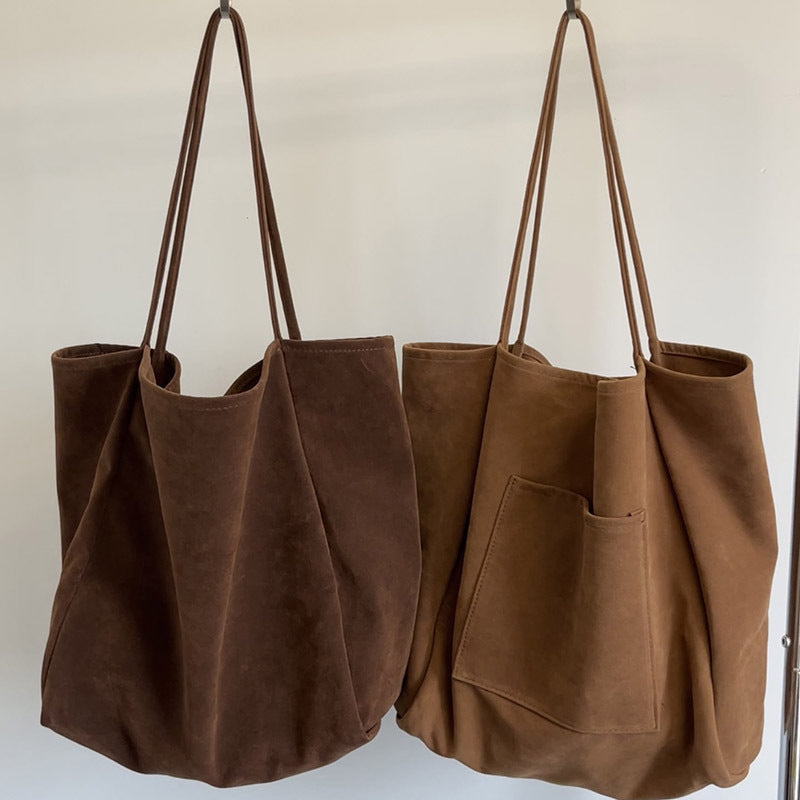Autumn And Winter Large Capacity Suede Idle Style Shoulder Bag Versatile Handheld Shopping Bag