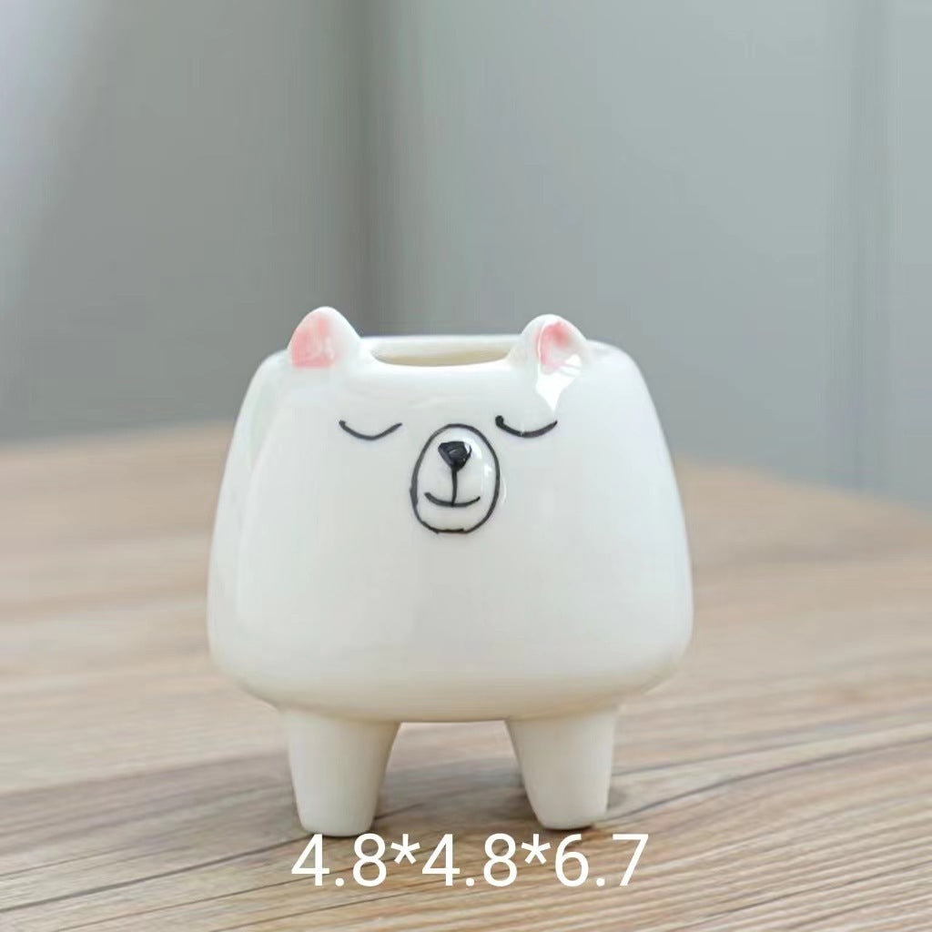 High Temperature Hand Painting Cartoon Animal Flowerpot