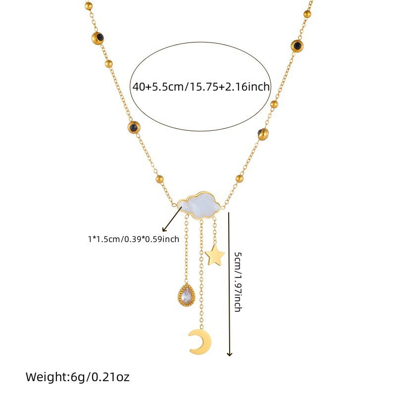 White Shell Cloud Star Moon Long Fringe Water Drop Fashion Necklace