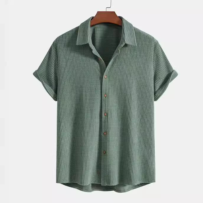 Men's Casual Loose Plaid Short Sleeve Shirt