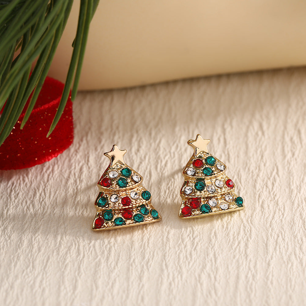 Christmas Fashion Elk Christmas Tree Snowflake Diamond Personalized Three-dimensional Cartoon Earrings