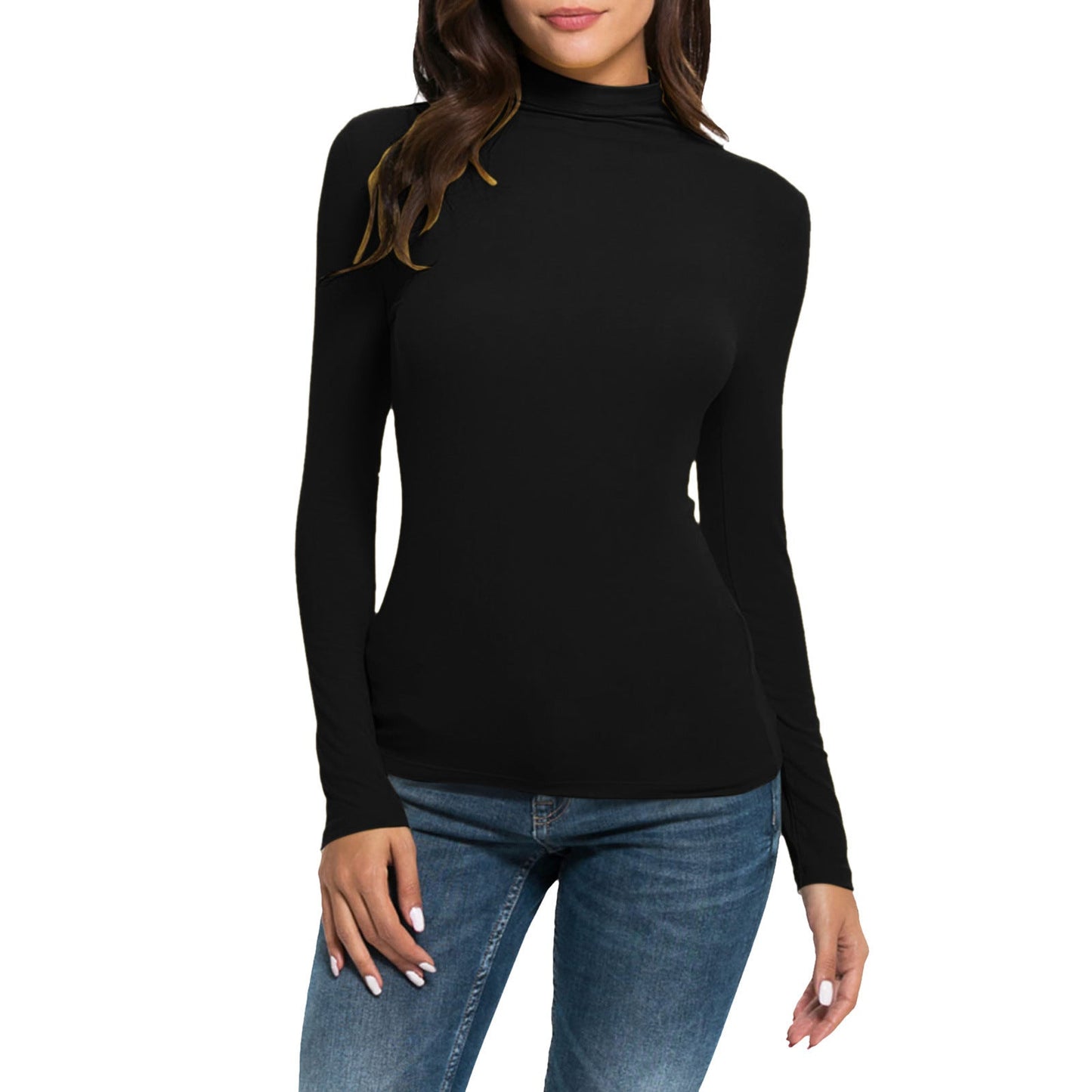 Women's Casual Long-sleeved Turtleneck Solid Color Top Bottoming Shirt