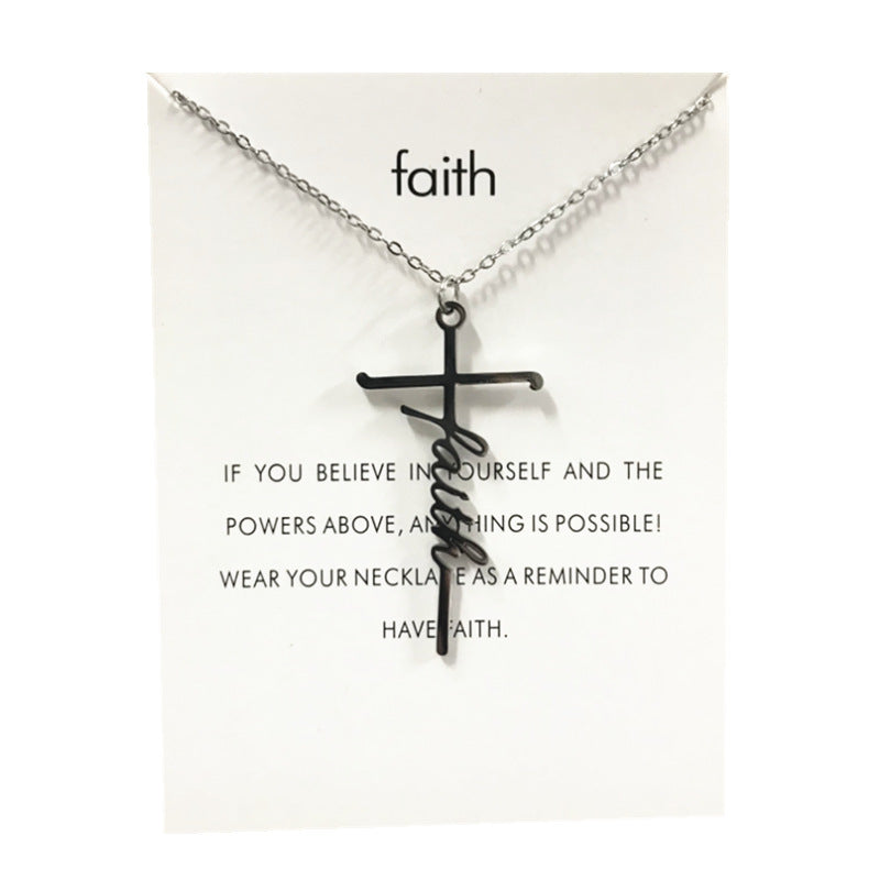Stainless Steel Titanium Steel Faith Power Letter Cross Pendant
