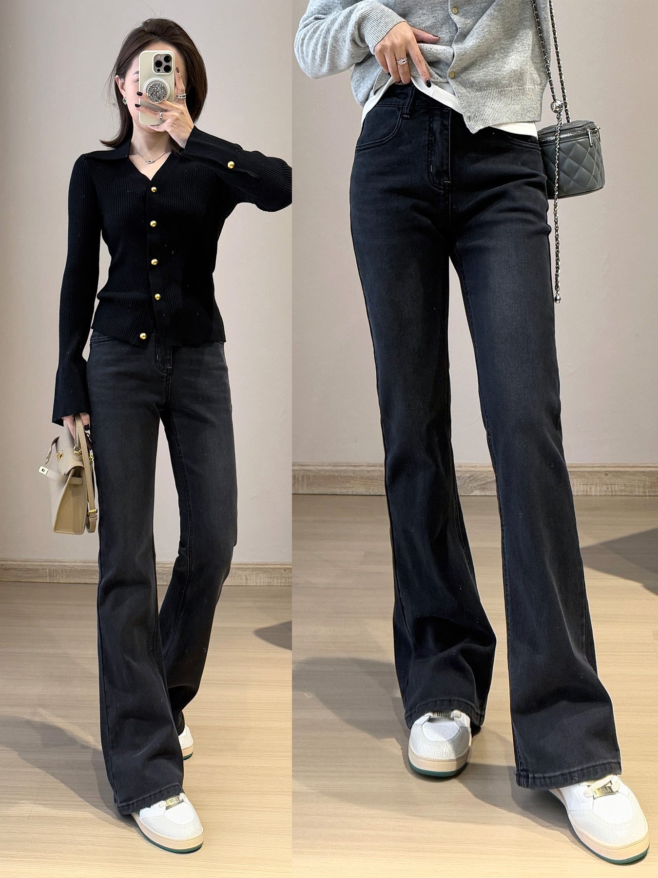 Goddess Long Legs Bootcut Trousers High Waist Slimming Slim Micro Elastic Small Horn