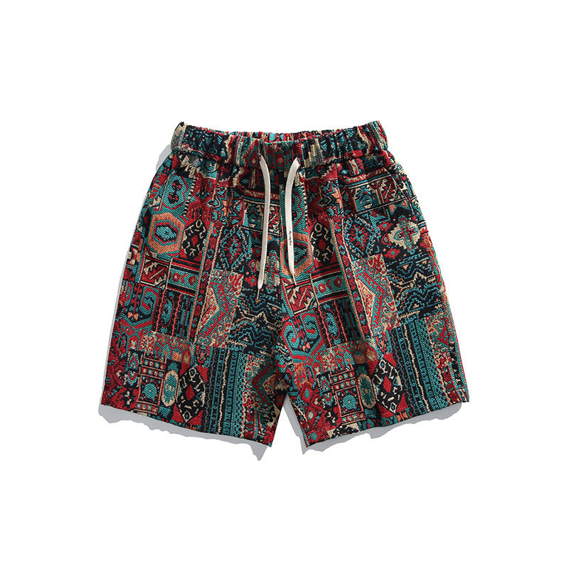 Loose American Retro Floral Shorts Men