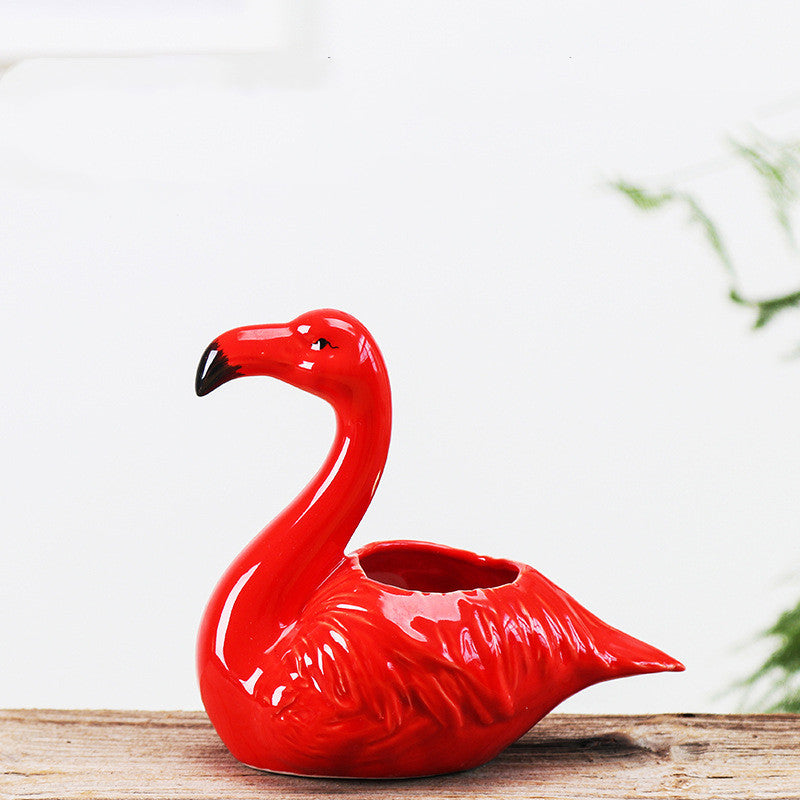 Red Flamingo Flower Pot Desktop Decoration Succulent Potted Cartoon