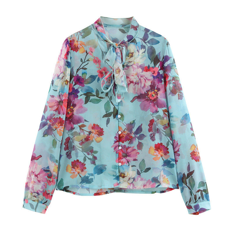 European And American Style Bowknot Decoration Printed Shirt