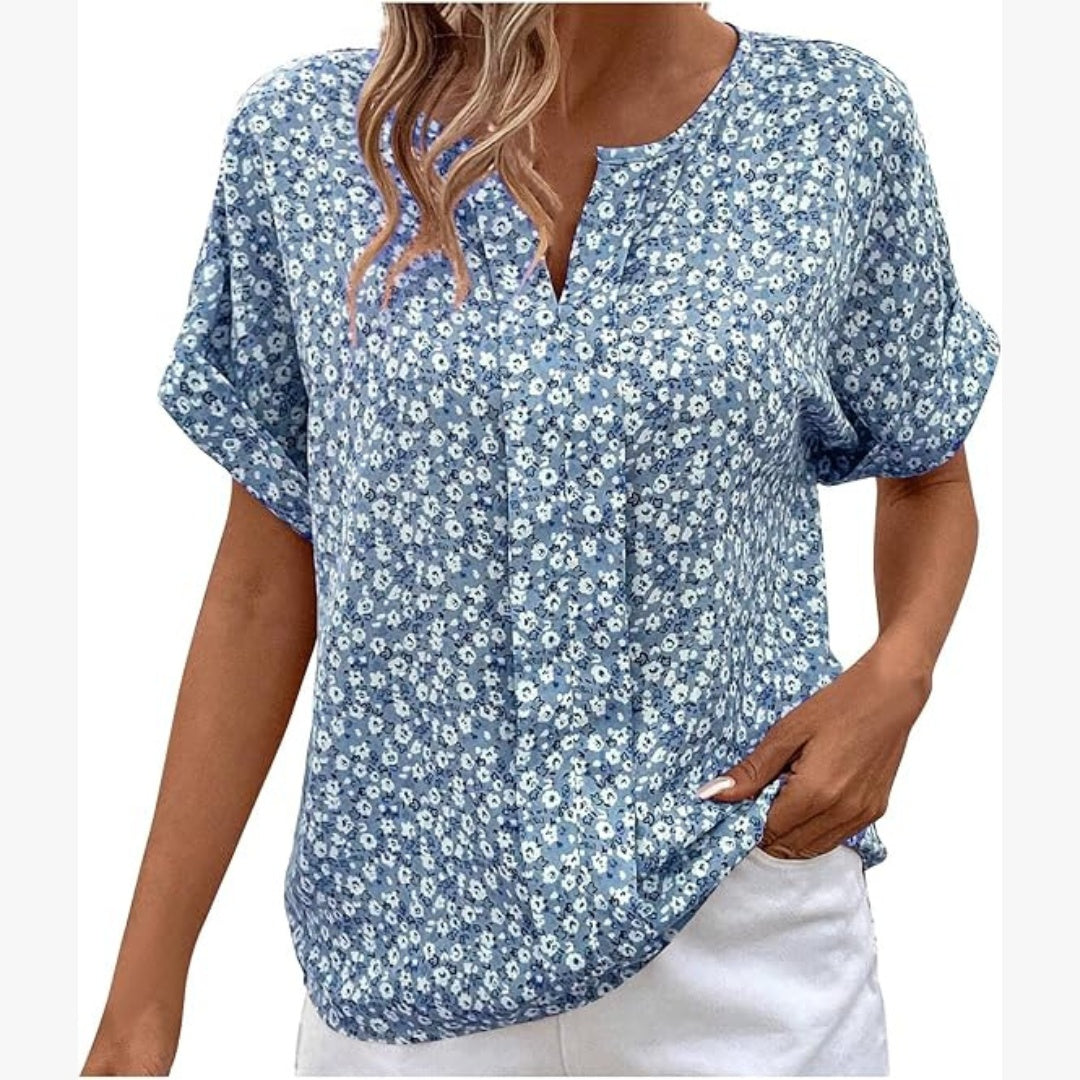Casual V-neck Short Sleeve Printed Loose Shirt