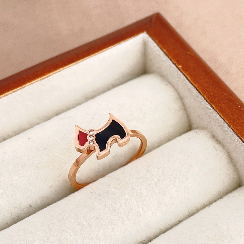 Dog French Personalized Niche Design Titanium Steel Ring