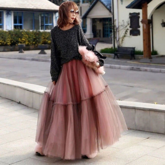 Mesh Women's High Waist Midi A- Line Skirt