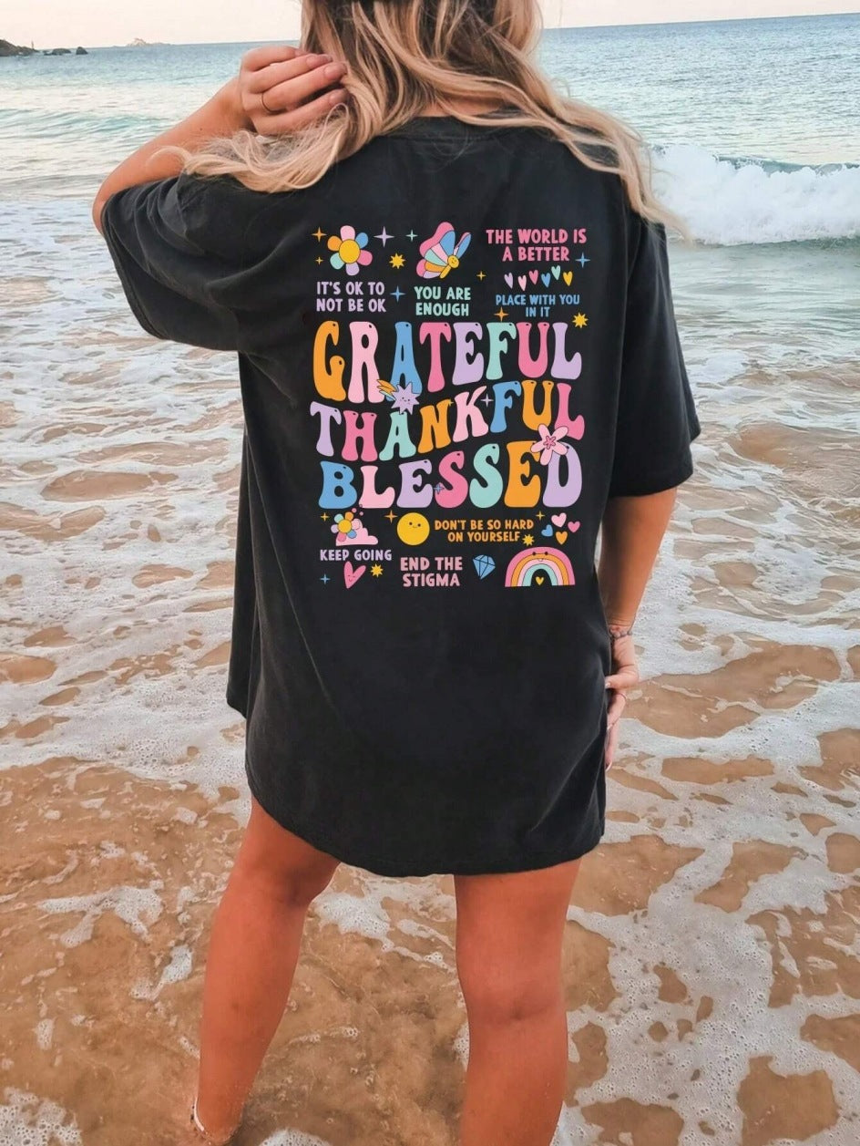 2D Printed Thanksgiving Element All Cotton T-shirt Loose Short Sleeve