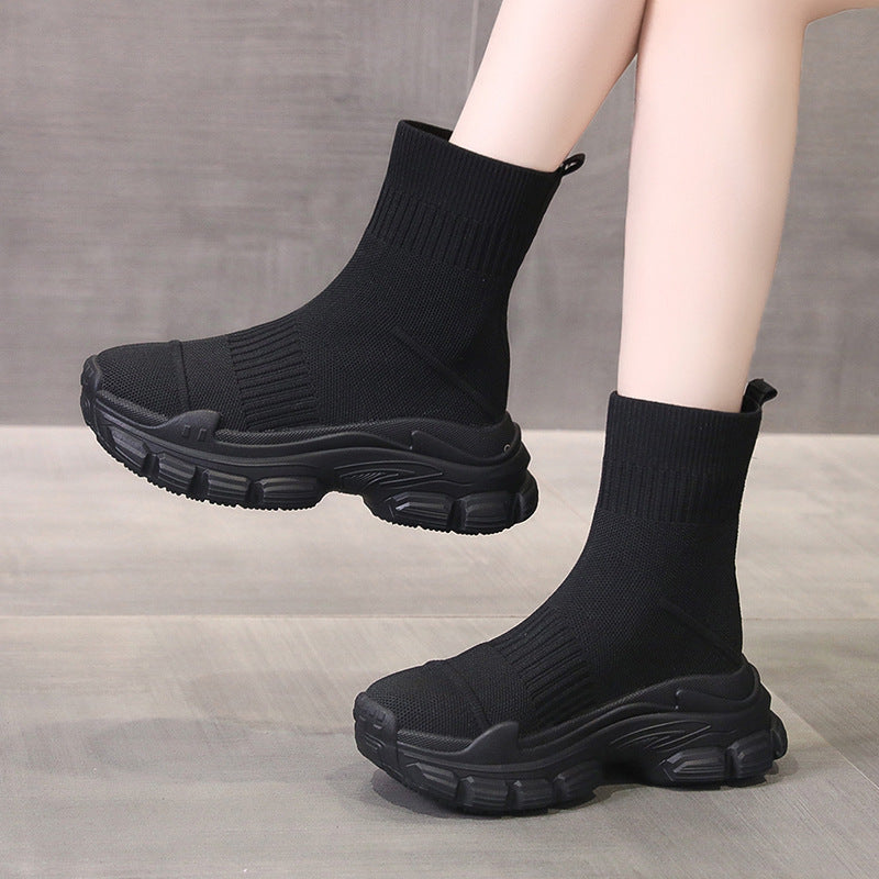 Platform Knitted Sports Casual Shoes And Boots