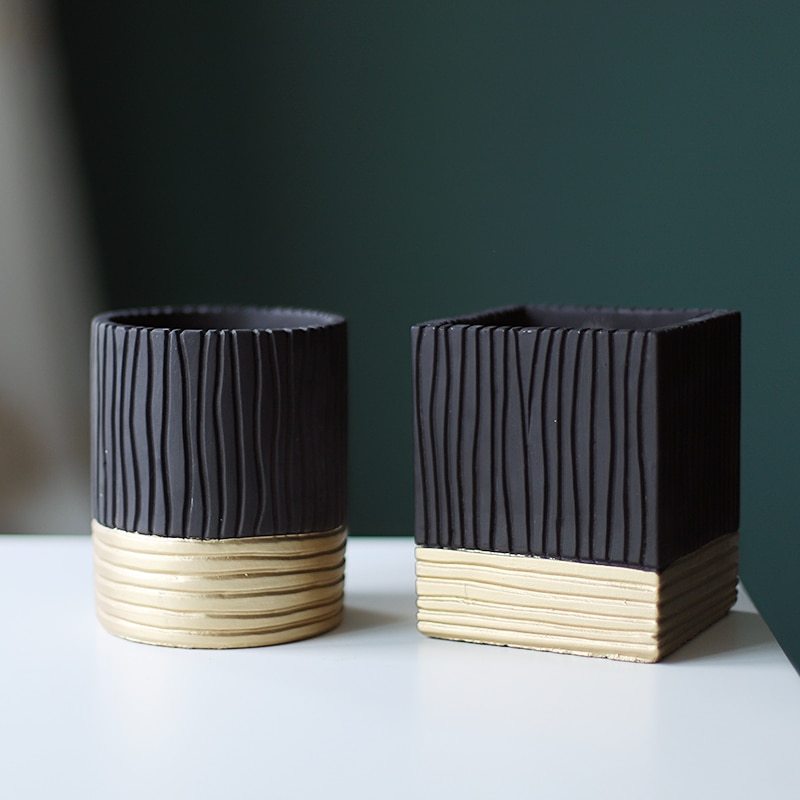 Nordic style senior grey striped succulent potted plant