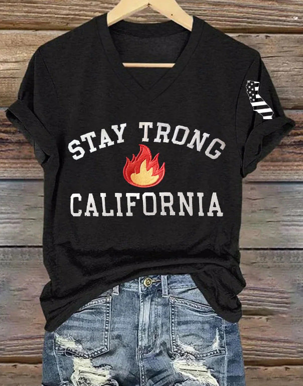 Women's V-neck Polyester T-shirt