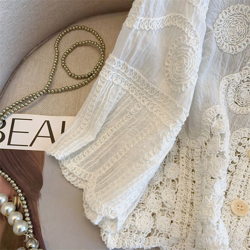 French Crochet Hollowed-out V-neck Lace Sweater