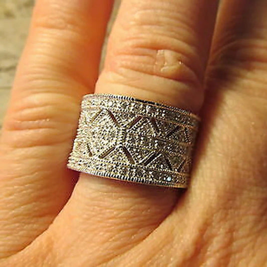 Vintage Zircon Wide Ring Pattern Female