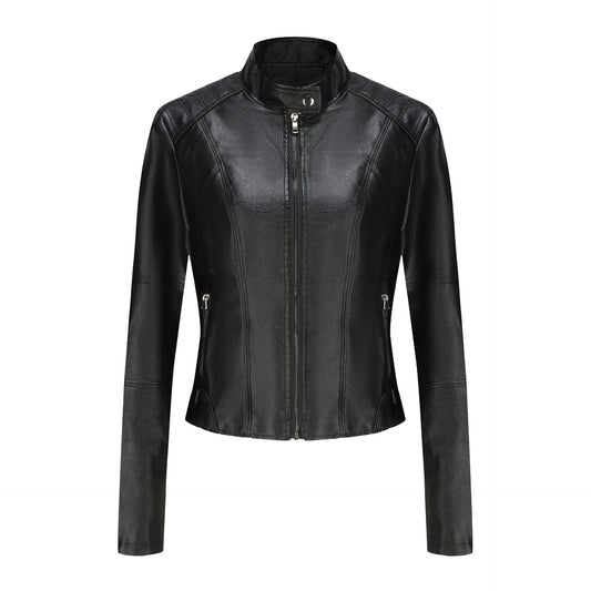 Women's Short Slim-fit Leather Coat
