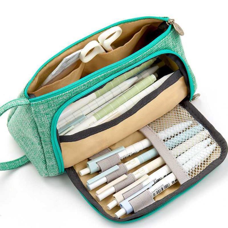 Multifunctional Large-capacity Cosmetic Bag Candy Color Cotton Linen Korean Simple Pencil Bag