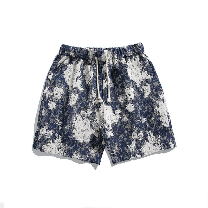 Loose American Retro Floral Shorts Men