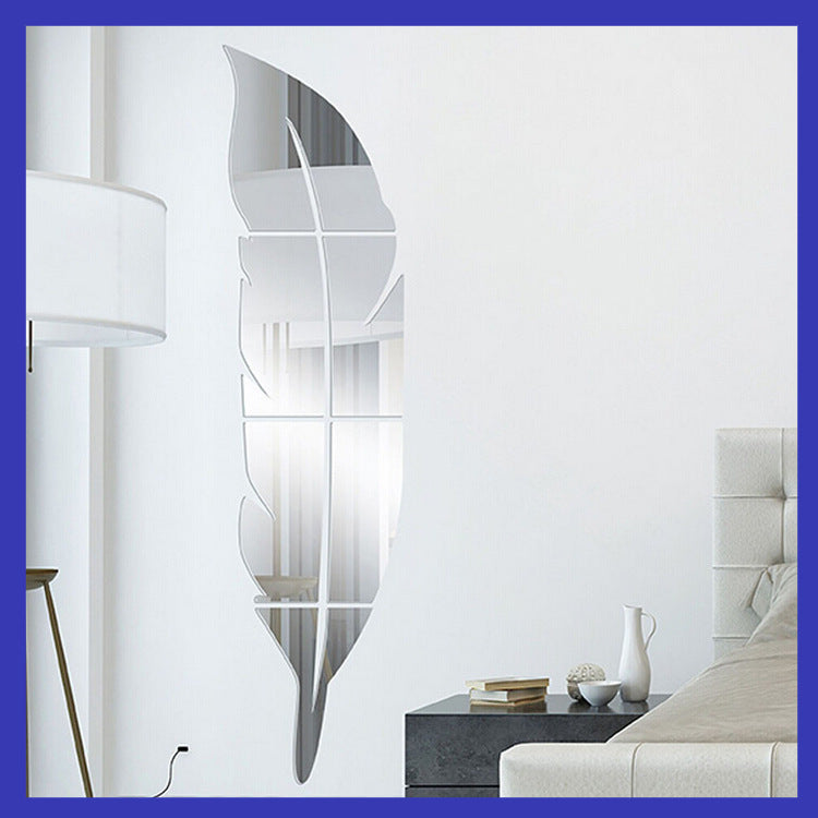 Acrylic feather mirror wall sticker European 3D wall sticker living room bedroom decoration