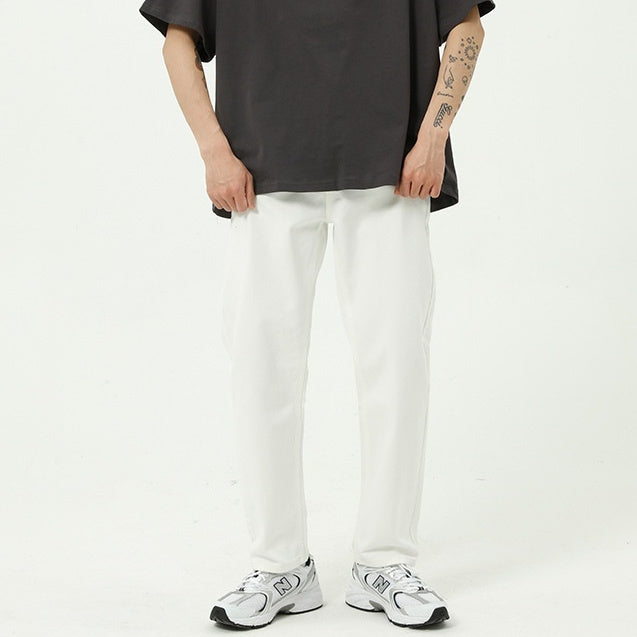 Black And White Basic Simple Jeans Men's Slim Trousers