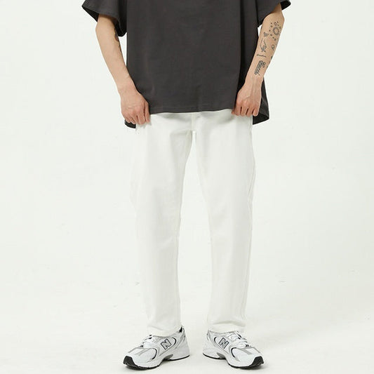 Black And White Basic Simple Jeans Men's Slim Trousers